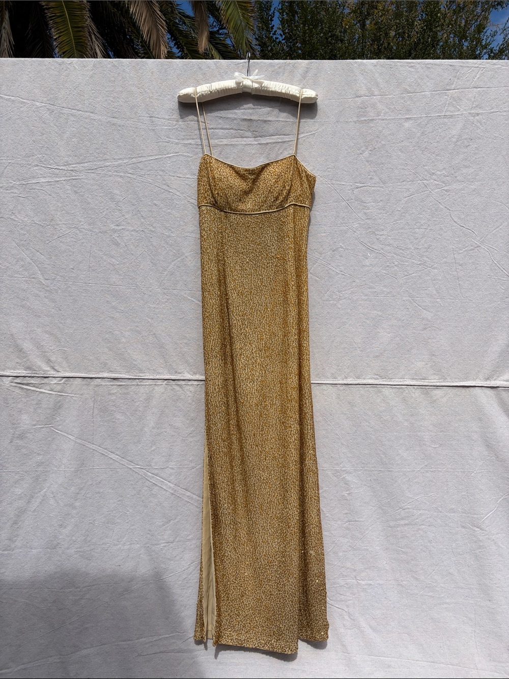Gold Spaghetti-Strap Maxi Dress